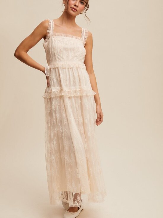 Listicle Dresses & Skirts - The Thia Romantic Boho Lace Maxi Dress in Coquette Cream Size L - NWT